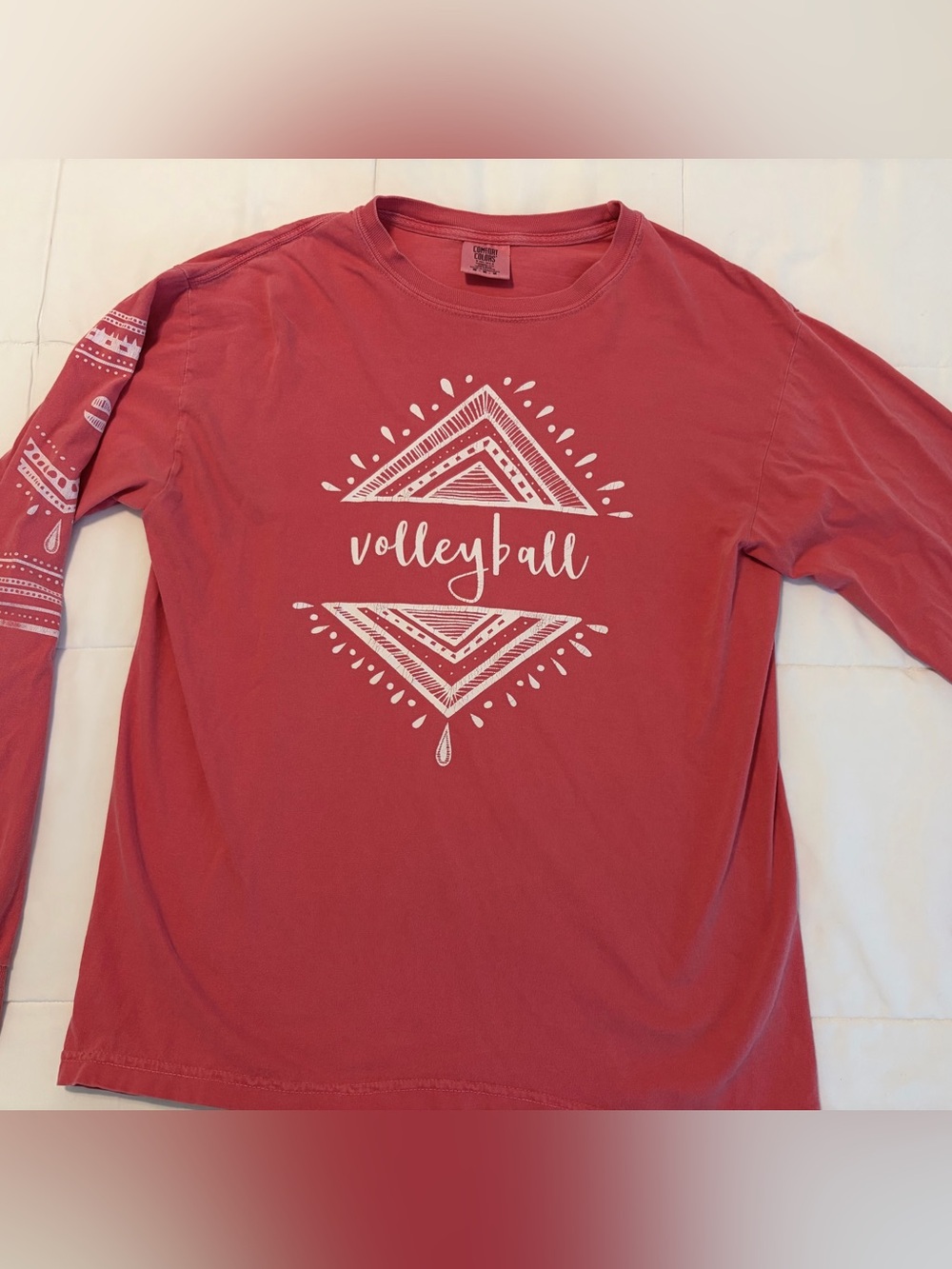 Comfort Colors pink/salmon Long Sleeve Volleyball Graphic Tee